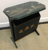 A 20th Century black lacquered and chinoiserie decorated magazine table,