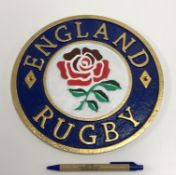 A modern painted cast metal sign "England Rugby",