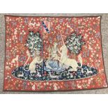 A modern machine woven tapestry of "Lion and Unicorn" approx 91.5 cm x 67.