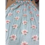 Two pairs of cotton mix Parkertex "Camellia" duck egg blue ground interlined curtains,