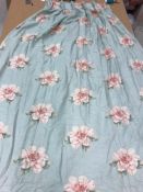 Two pairs of cotton mix Parkertex "Camellia" duck egg blue ground interlined curtains,