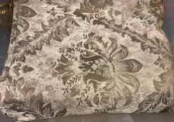 A large quantity of damask style silver / grey foliate decorated fabric,