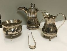 A Middle Eastern, possibly Egyptian, white metal niello decorated coffee set comprising coffee pot,