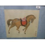 CHINESE SCHOOL "Ceremonial horse with saddle", watercolour gouache on silk,