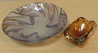 Four boxes of various glass and china wares including art glass ashtrays, fruit bowl, cow creamer,