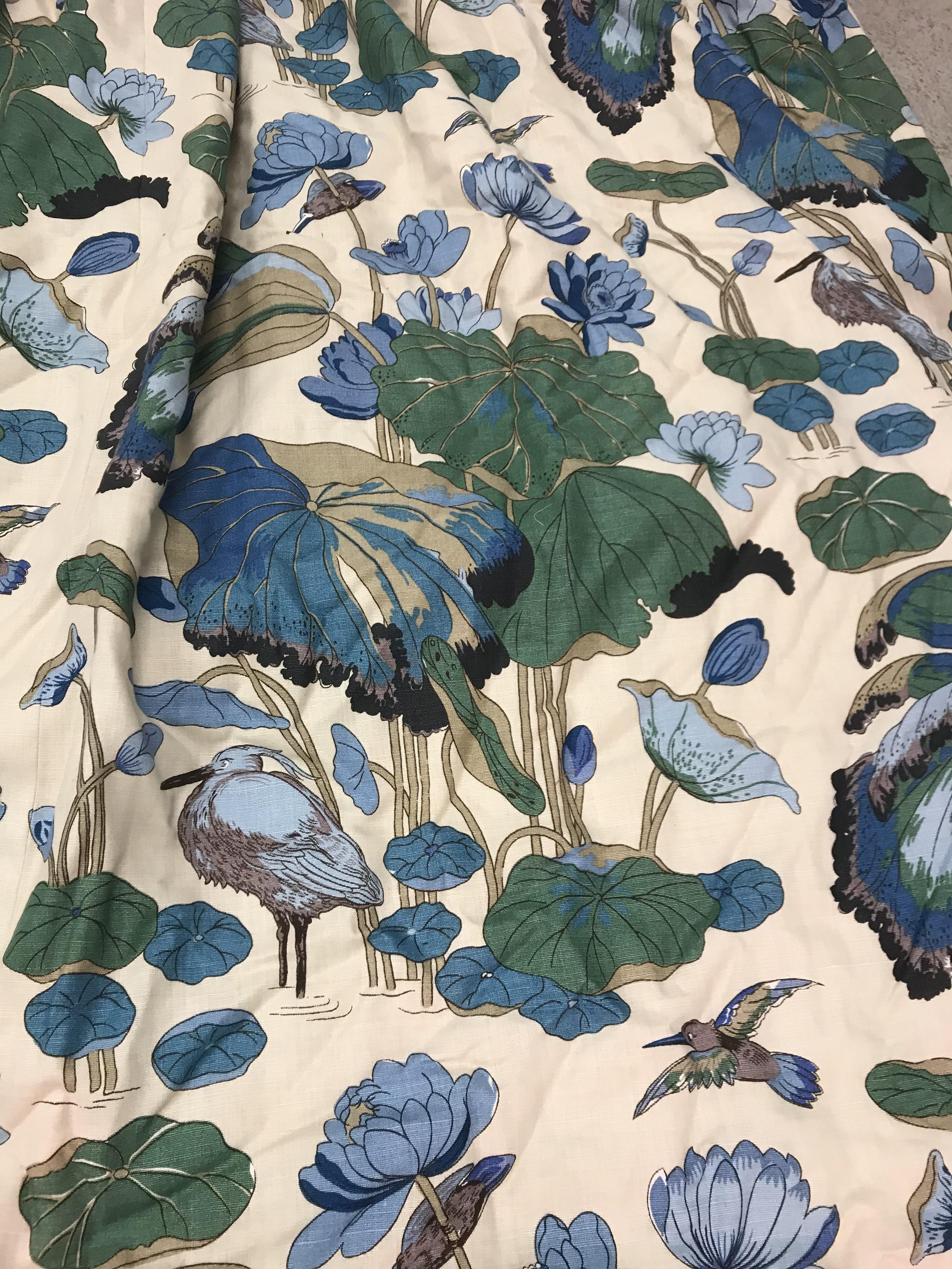 Two pairs of cotton cream ground "Heron and Lily" decorated interlined curtains, - Image 2 of 9