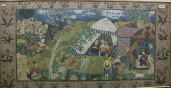 20TH CENTURY MUGHAL SCHOOL "Rural scene with prisoner being presented to aristocrat seated in a