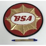 A modern painted cast metal sign "BSA",
