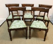 A set of five Victorian mahogany bar back dining chairs, 47.5 cm wide x 84.