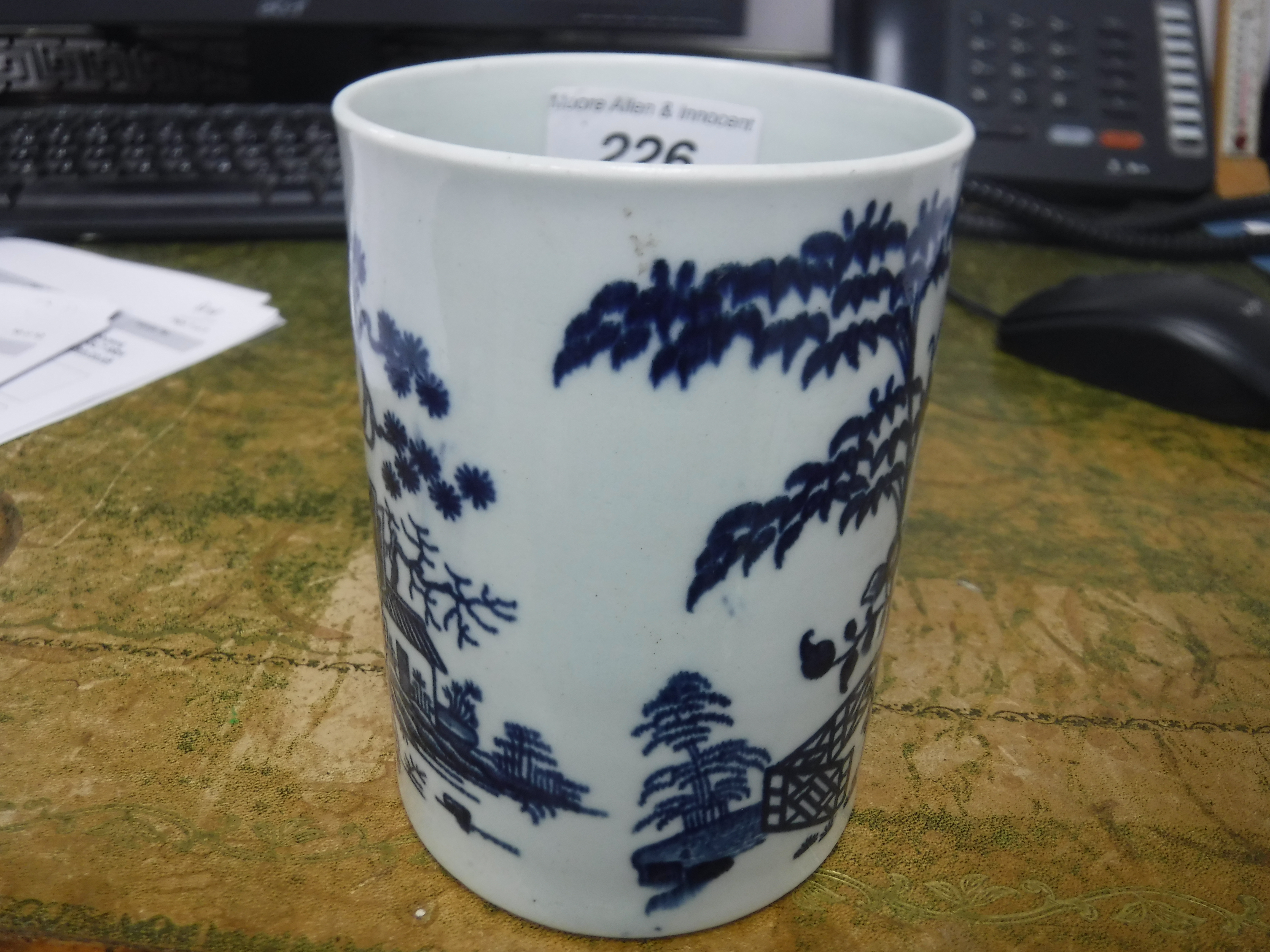 An 18th Century Worcester blue and white mug decorated with bamboo and fence pattern, - Image 7 of 17