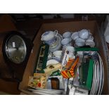 A box containing assorted china wares to include dinner plates by Wood & Sons "Fibre",