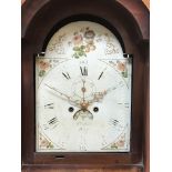 A late 18th Century mahogany cased long case clock, the eight-day movement with painted enamel dial,