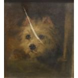 IN THE MANNER OF GEORGE ARMFIELD "Terrier emerging from kennel", oil on canvas, unsigned,
