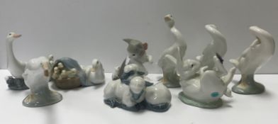 A collection of Lladro figurines to include four individual "Geese", "Hare with butterfly",