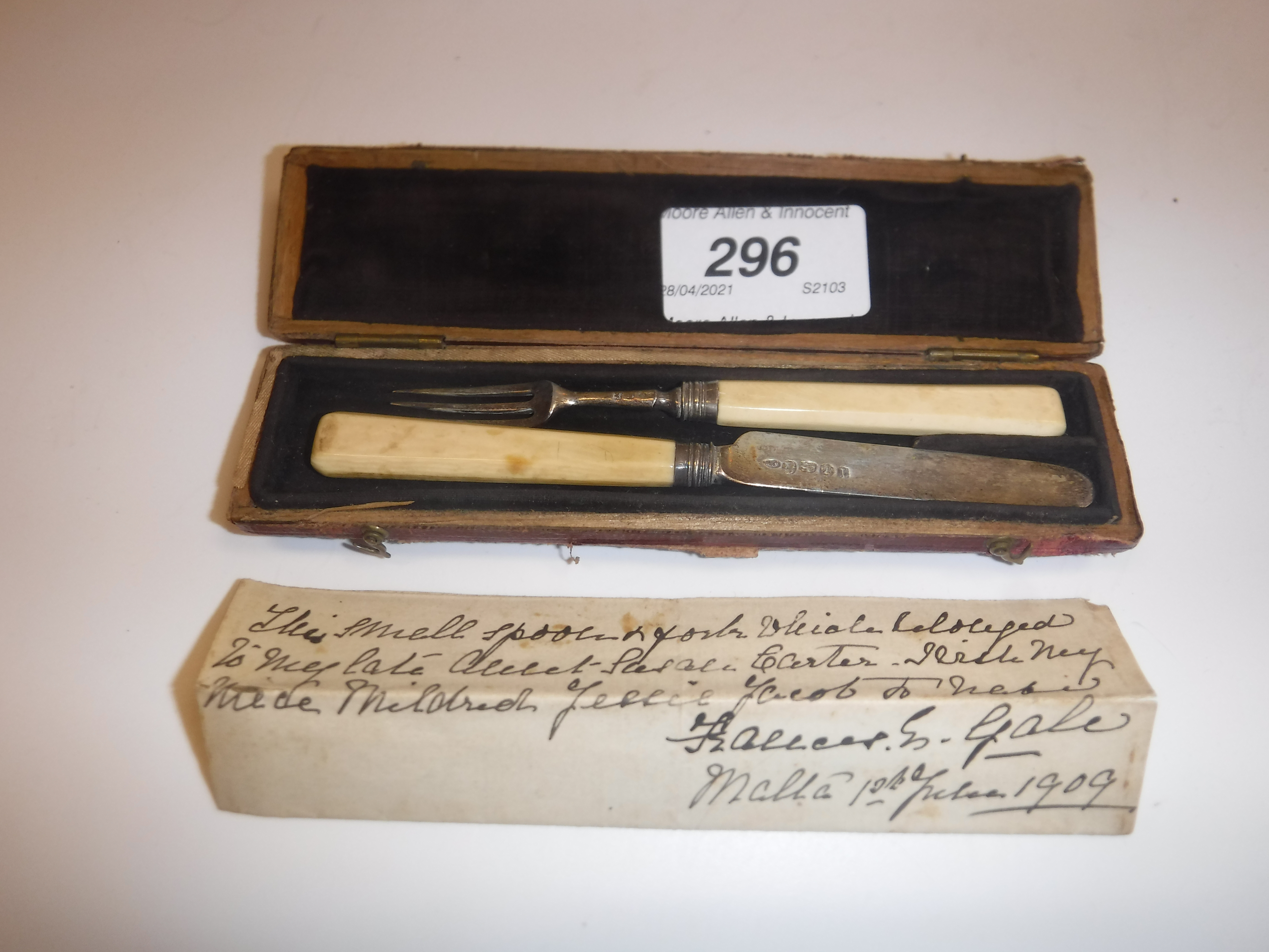 A cased George III silver child's knife and fork (by Joseph Wilmore,