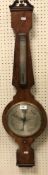 A 19th Century mahogany banjo barometer thermometer with alcohol thermometer and circular silvered