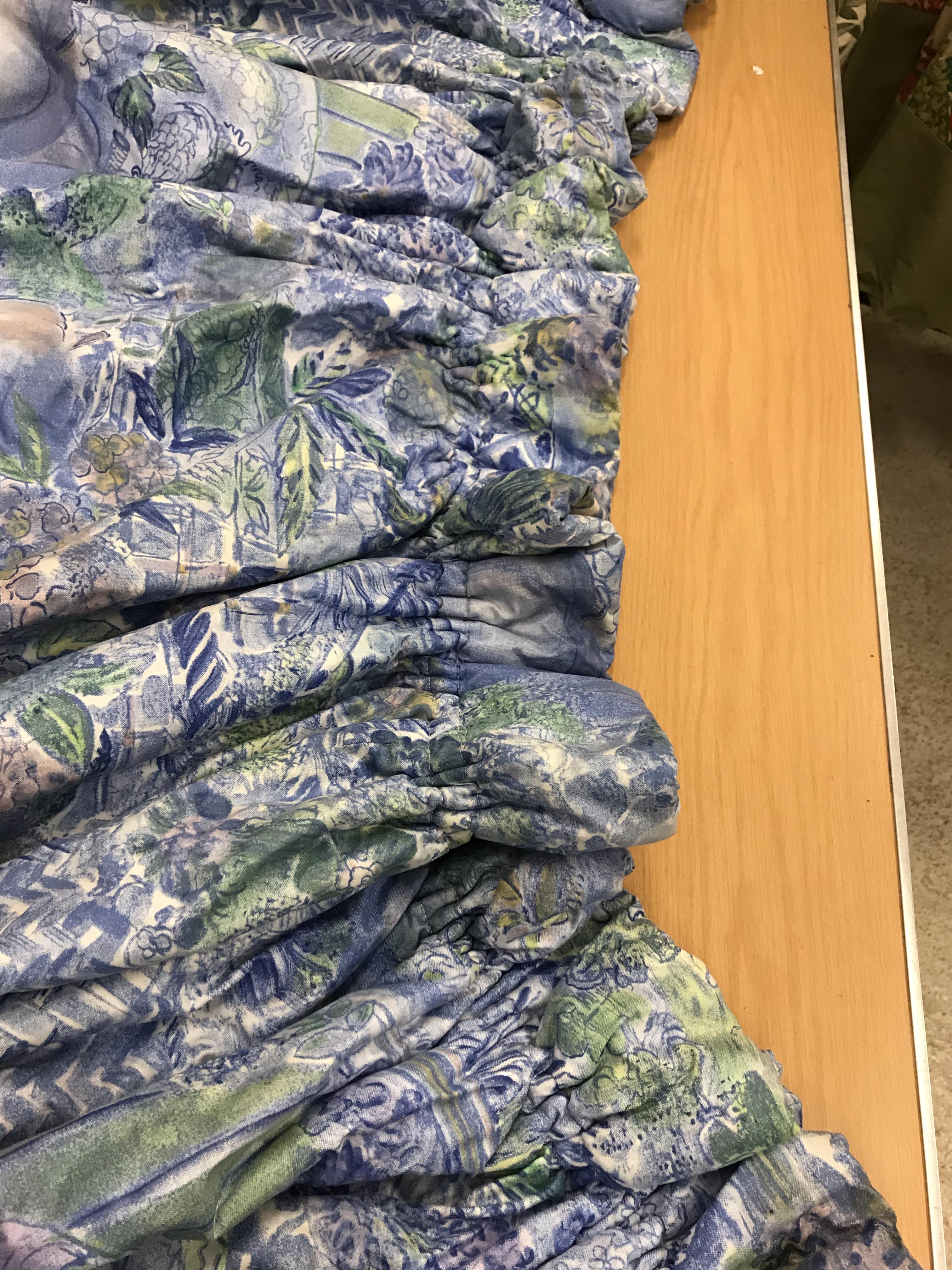 A pair of cotton Designer's Guild garden design blue and green interlined curtains with fixed - Image 2 of 2