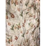 A pair of cotton type bold ground floral decorated lined curtains with fixed triple pencil pleat