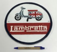 A modern painted cast metal sign "Lambretta",