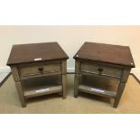 A pair of modern bedside tables, the mahogany top on a painted base with single drawer,