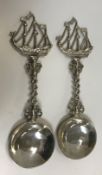 A pair of 19th Century Austro-Hungarian spoons with circular bowls,