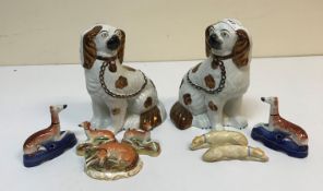 A collection of various china wares to include a pair of Staffordshire copper lustre decorated