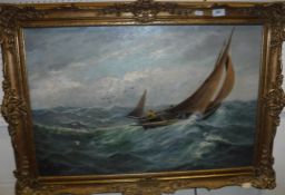 CHARLES NAPIER HEMY (1841-1917) "Fishing boat in choppy seas", oil on canvas,