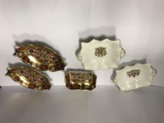 Two Royal Crown Derby "Imari" pattern oval lobed pin dishes, 14 cm long,