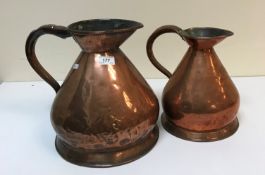 Two Victorian copper haystack measures, 1 x 2 gallons, 1 x 1 gallon,