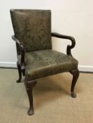 A Victorian prie à dieu chair with blind fretwork carved mahogany frame on splayed supports united