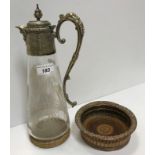 A Victorian cut glass claret jug with pl