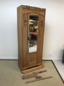 A circa 1900 stripped walnut single mirror door wardrobe, approx 86 cm wide x 41.5 cm deep x 196