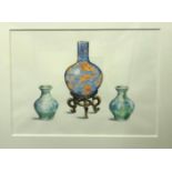 MICHAEL POTTER "Still life study of Chinese vases", watercolour, signed bottom right, size including