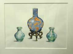 MICHAEL POTTER "Still life study of Chinese vases", watercolour, signed bottom right, size including