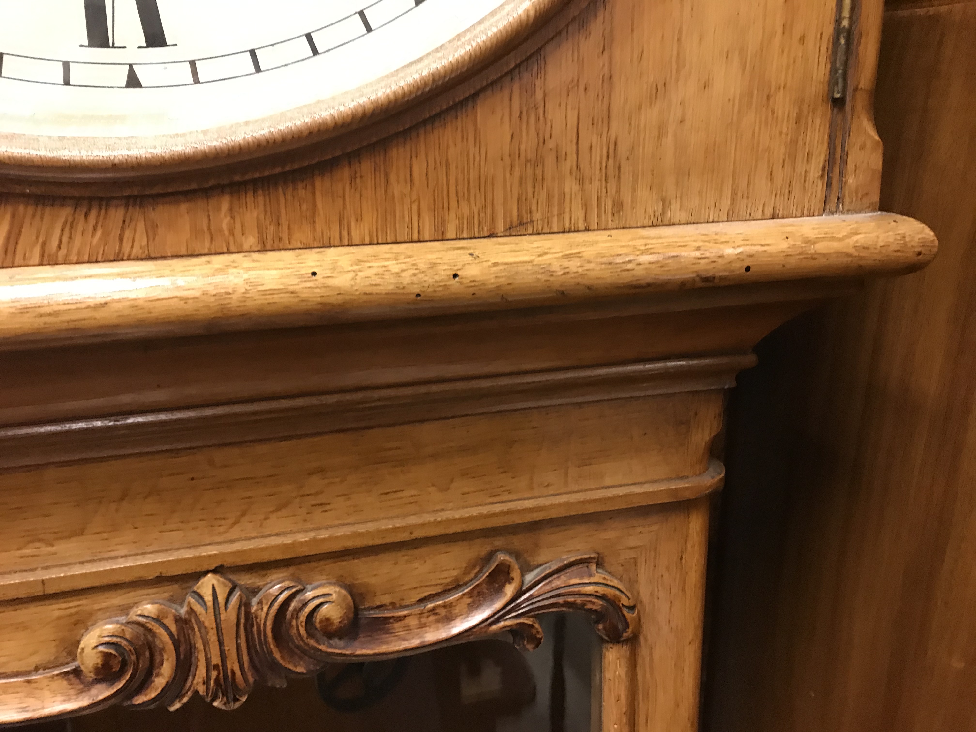 An Irish Victorian oak cased long case clock, the eight day movement with circular enamelled dial - Image 12 of 35