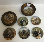 A collection of seven Victorian pot lids including "Persuasion", "The Late Prince Consort", "