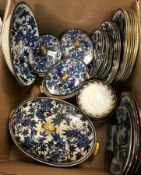 A collection of various English blue and white china wares including 19th Century Wedgwood "Peony"