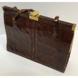 A vintage brown dyed crocodile skin handbag (un-named), 24 cm x 18.5 cm high (not including handle)