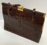 A vintage brown dyed crocodile skin handbag (un-named), 24 cm x 18.5 cm high (not including handle)