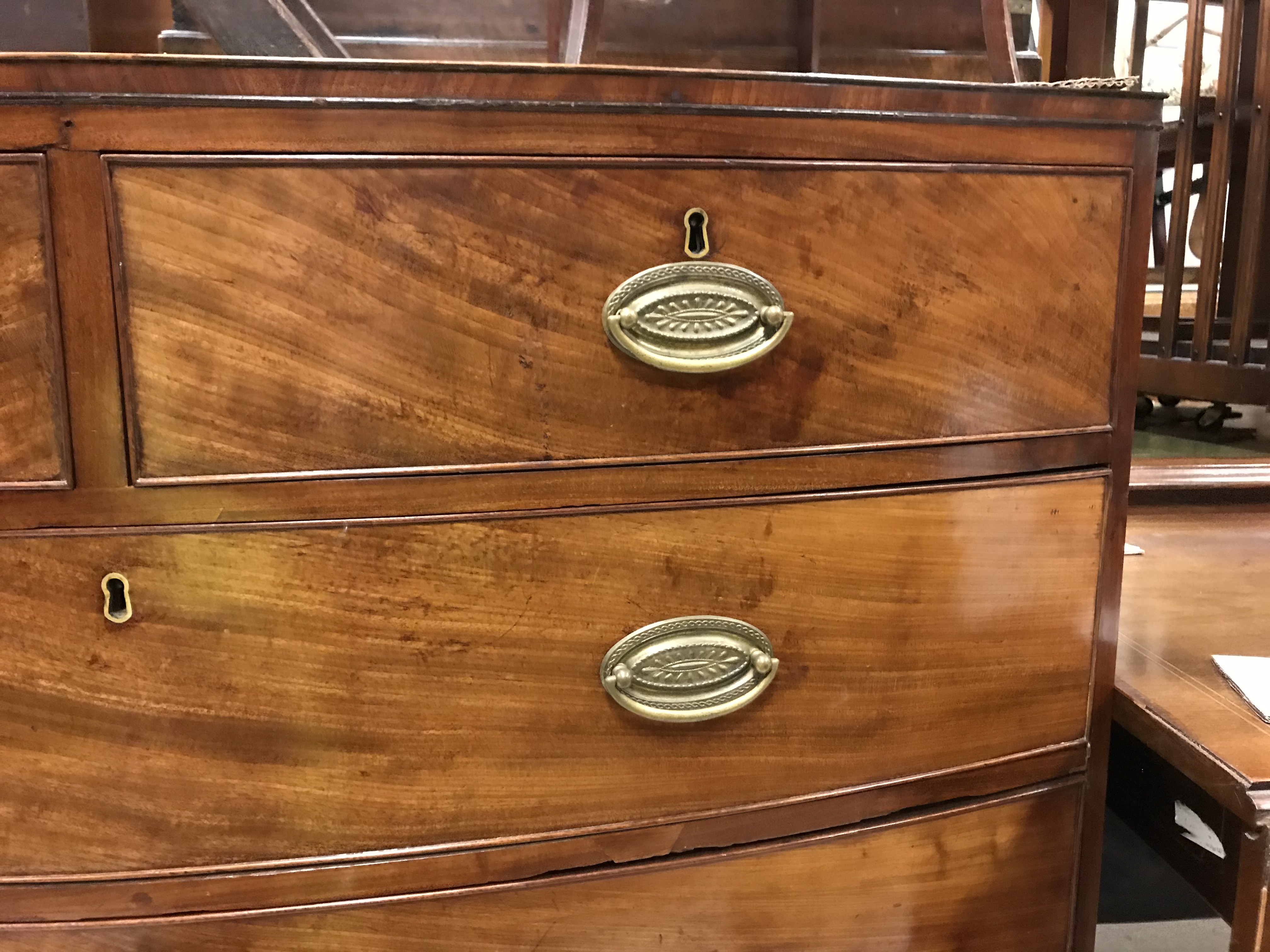 A 19th Century mahogany bow fronted chest, the plain top with rosewood and satinwood strung edging - Image 16 of 23