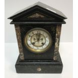 A 19th Century French marble and slate cased mantel clock of architectural form, the eight day