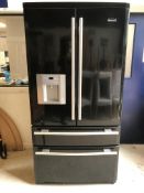 A Rangemaster black enamelled fridge freezer with ice maker and two deep freezer drawers, 91 cm wide