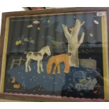 AFTER PEGGY WICKHAM "Ponies in landscape", coloured print, size including frame 49 cm x 60.5 cm,