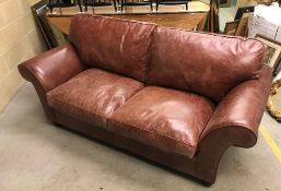 A Laura Ashley "Fairmont" brown leather upholstered sofa bed, approx 192 cm wide x 89 cm deep x 92