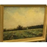 FRANCES TYSOE SMITH (1853-1927) "Hay field", oil on canvas, signed lower right and signed, titled