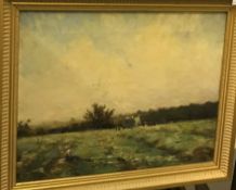 FRANCES TYSOE SMITH (1853-1927) "Hay field", oil on canvas, signed lower right and signed, titled