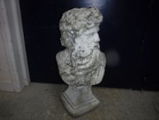 A painted concrete bust of a bearded Greek or Roman god, possibly Poseidon or Neptune, 68 cm