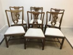 A set of six modern Provincial Chippendale style vase back dining chairs with upholstered seats on