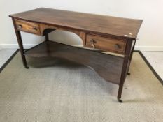 A circa 1900 mahogany side table, the plain top above a pair of frieze drawers, raised on square