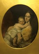 19TH CENTURY ENGLISH SCHOOL "Mother and child", oil on board, oval, apparently unsigned, size